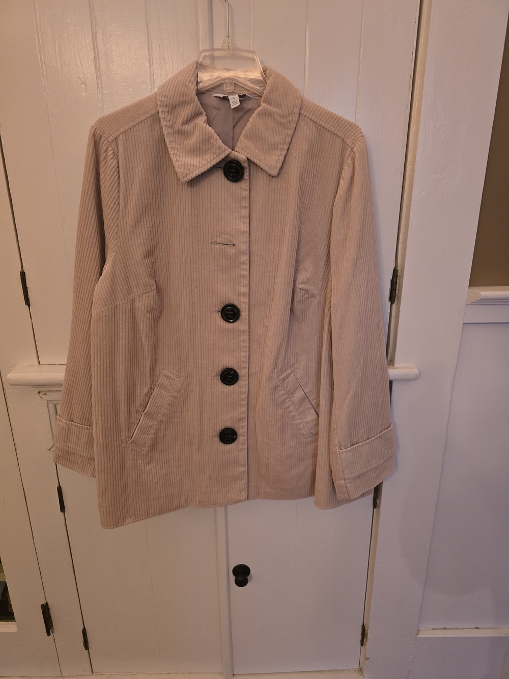 Women's Beige Corduroy Button-Up Coat
